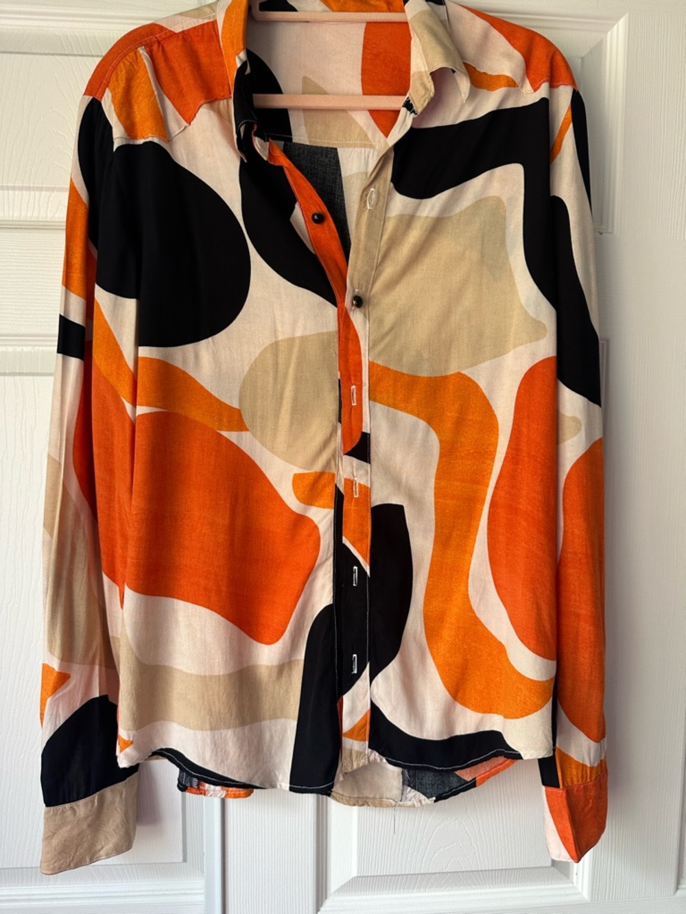 Abstract Orange & Black Sleeveless Camisole with Cream Accents